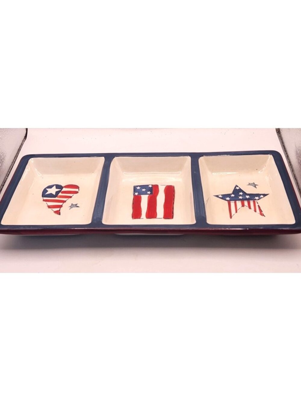 Sonoma Home Goods Patriotic Divided 3 Section Serving Plate